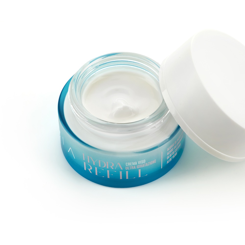 Aria Hydra Refill Crema Viso Ultra Idratazione 50ml - Booster Viso con Petali Argento e Olio Essenziale di Camelia Giapponese