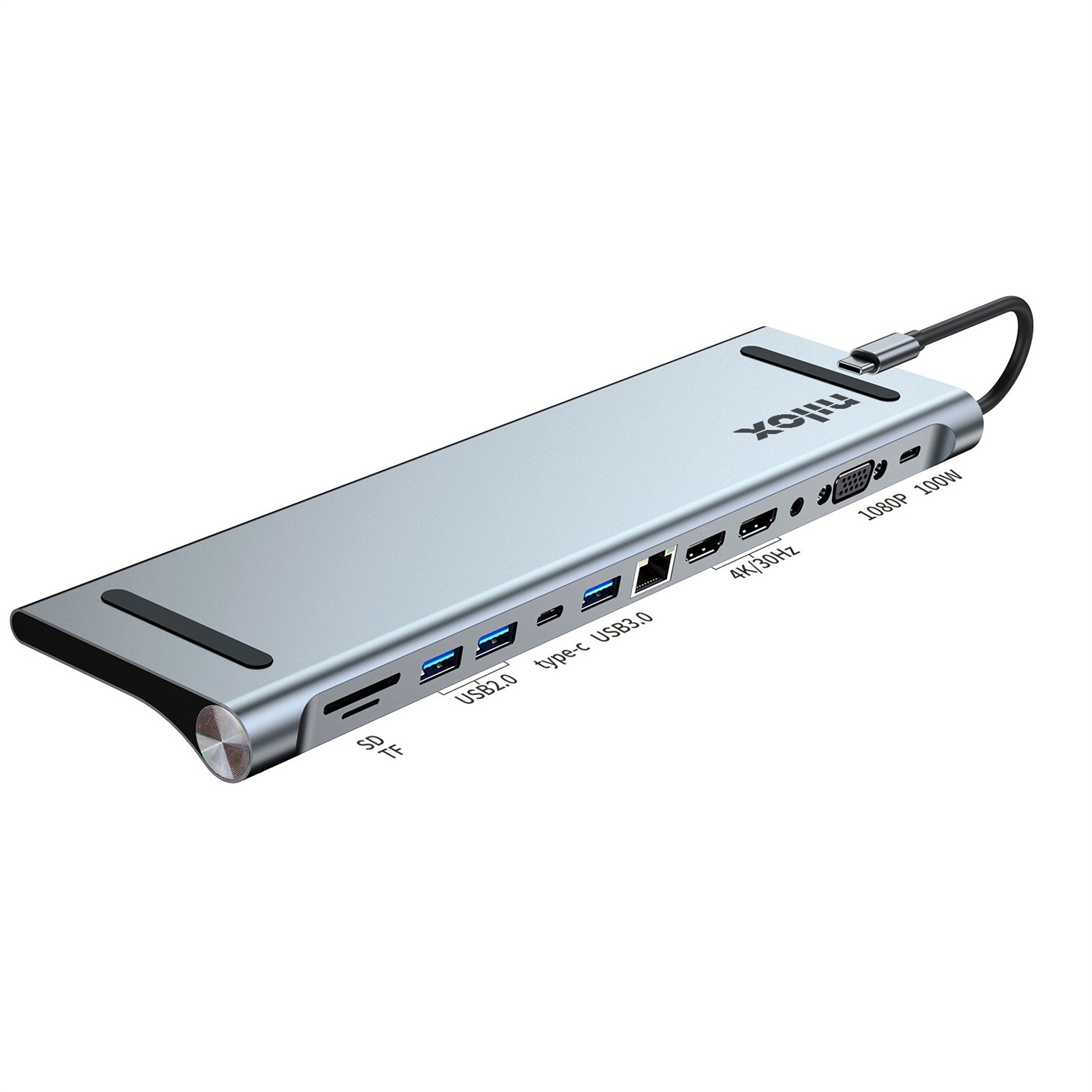 Nilox NXDSUSBC07 Docking Station USB-C 12 in 1 Grigio con 100W di Alimentazione e Supporto 4K