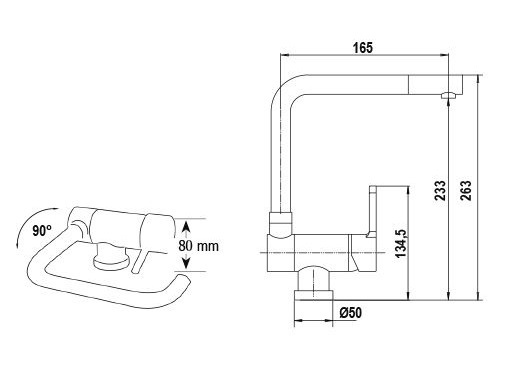 Schock SXWINLBK Miscelatore Cucina Monocomando Sottofinestra Canna ad L Abbattibile Nero con Rotazione 360°