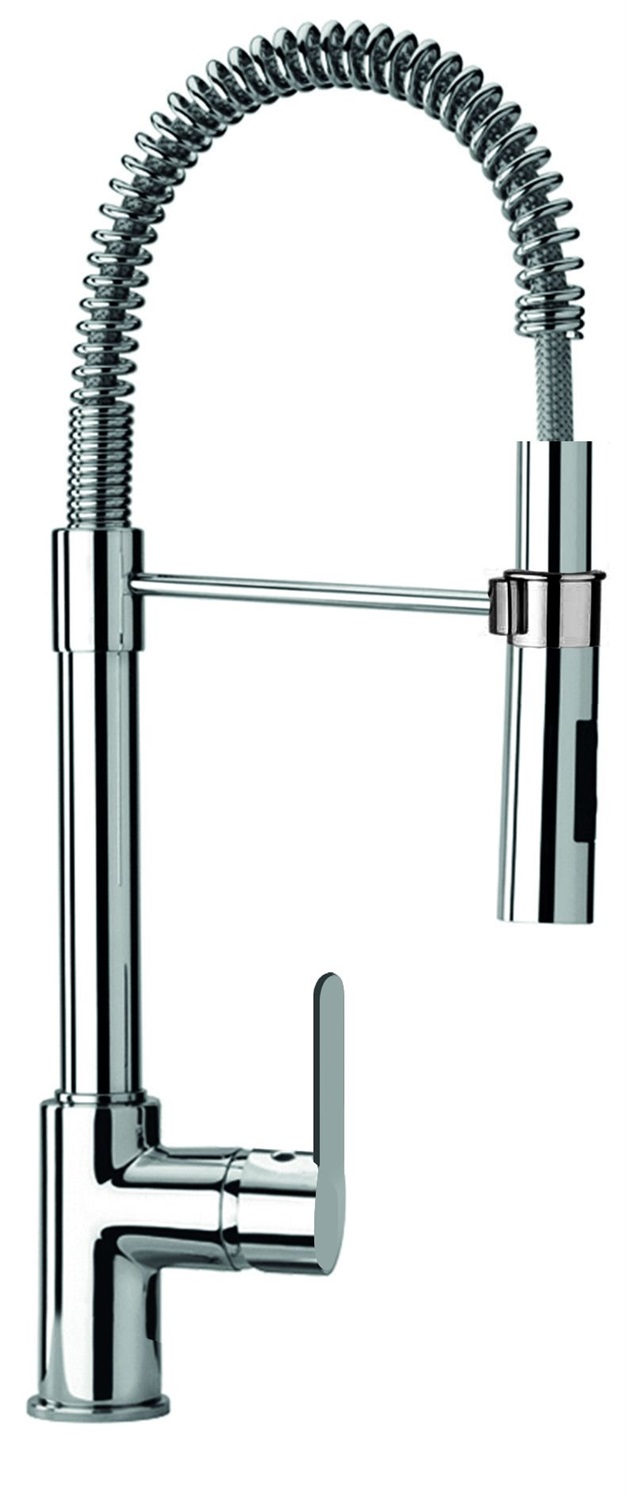 Schock SXSOFT80 Miscelatore Cucina Monocomando con Doccetta Estraibile, Bocca a Molla e Asta Orientabile, Cromo