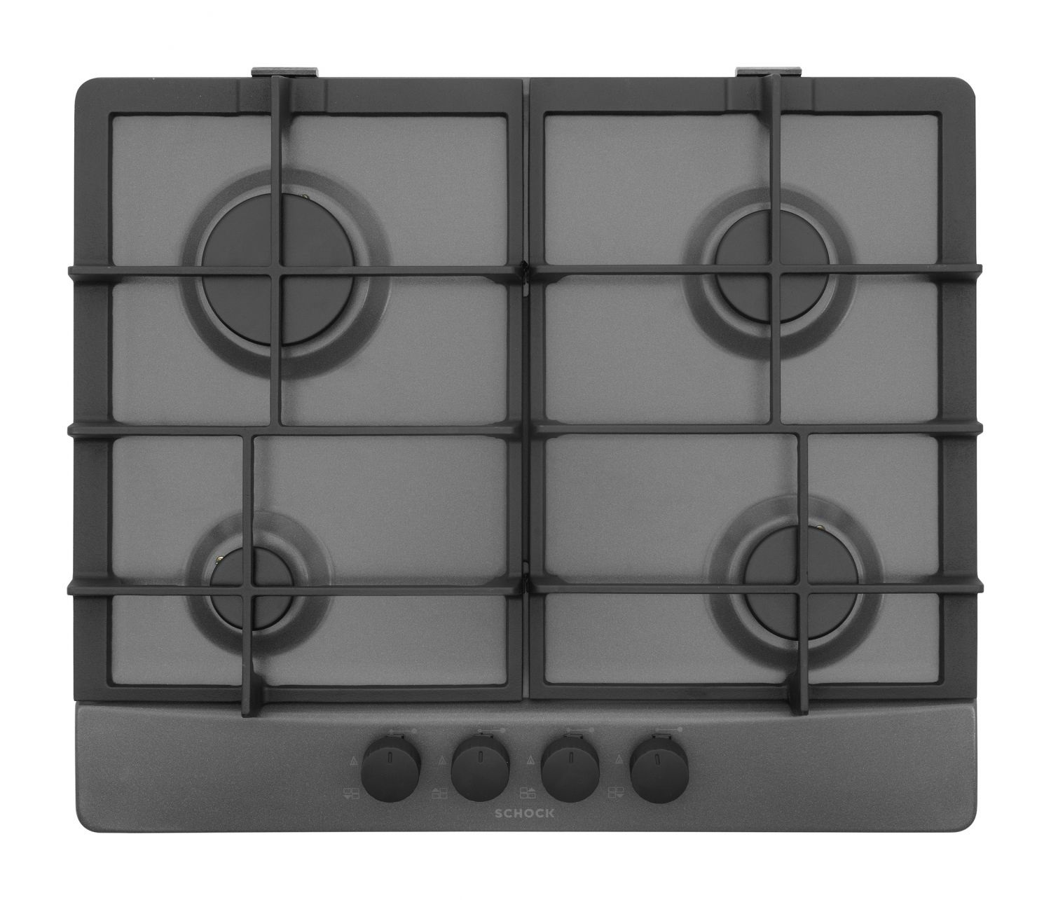 SCHOCK Primus PC60 AVG Piano Cottura da Incasso 60 cm Gas 4 Fuochi Griglie in Ghisa Manopole Nere Soft-Touch Finitura Asphalt