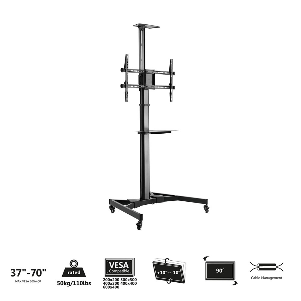 Ewent EW1540 Supporto da Pavimento per TV 37-70 Pollici - Altezza e Angolo di Visione Regolabili - Attacco VESA 200x200, 300x300, 400x200, 400x400, 600x400