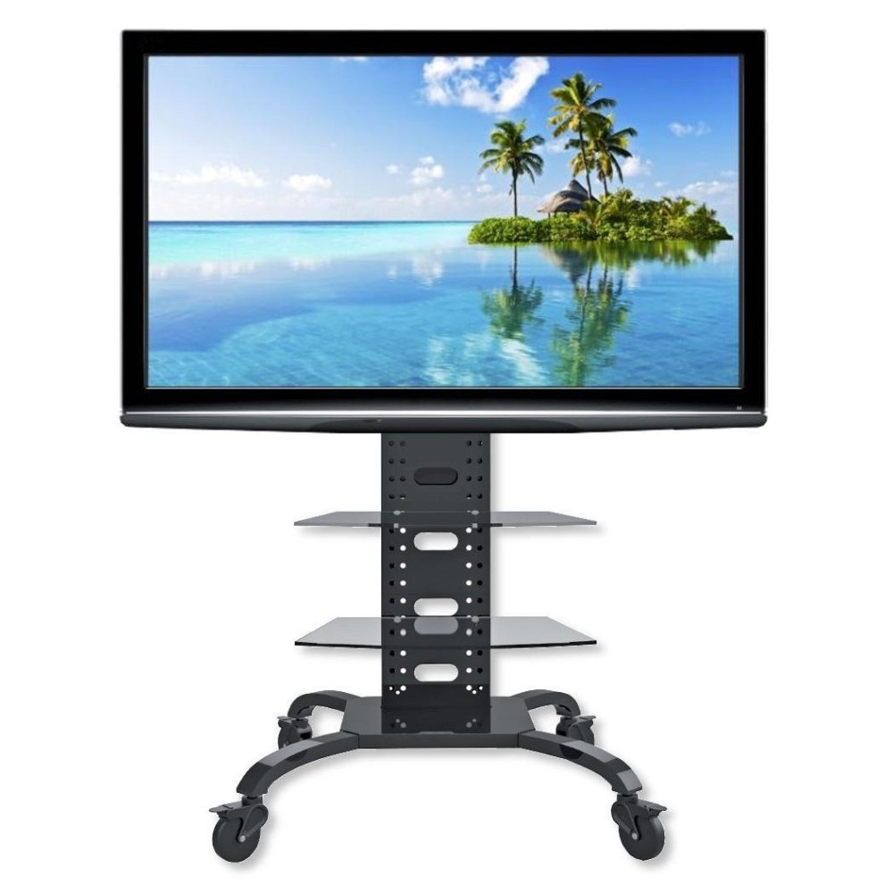 Techly Supporto a Pavimento con 2 Mensole Trolley per TV LCD/LED/Plasma 32-70'' (ICA-TR8) - Fino a 68 kg, VESA 800x400, Colonna Telescopica