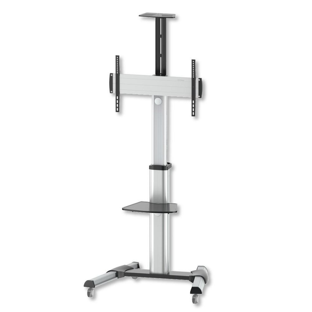 Techly Supporto a Pavimento con Mensola Trolley per TV LCD/LED/Plasma 37-70'' - Capacità 50kg, VESA fino a 600x400, Mensola in Vetro Temperato