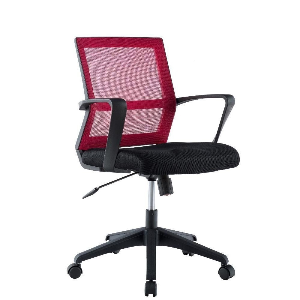 Techly Sedia per Ufficio con Schienale Medio Nero/Bordeaux - Seduta Imbottita, Ruote e Braccioli