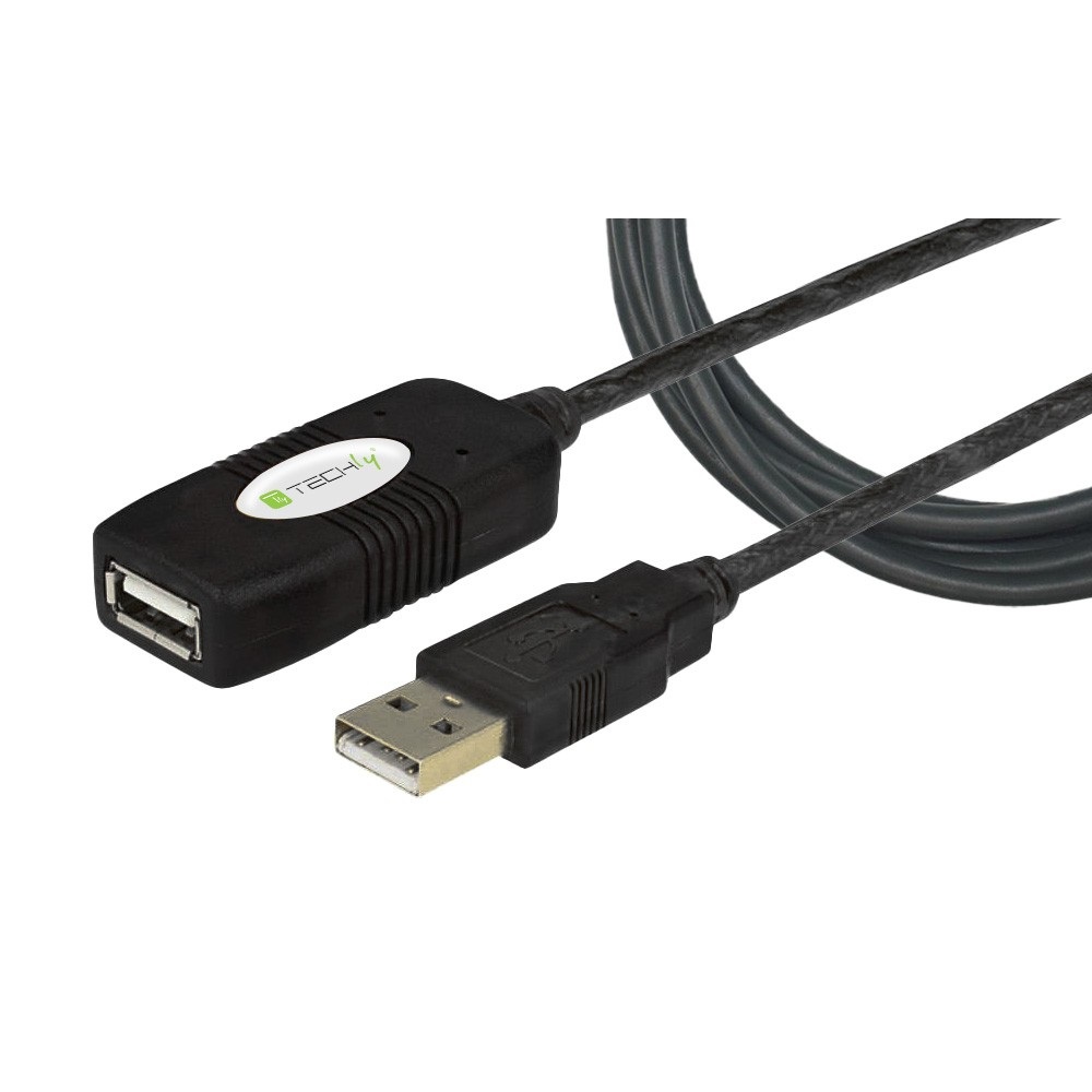Techly Cavo Prolunga Attivo USB2.0 Hi-Speed 10m - Estensore di Segnale per Dispositivi USB