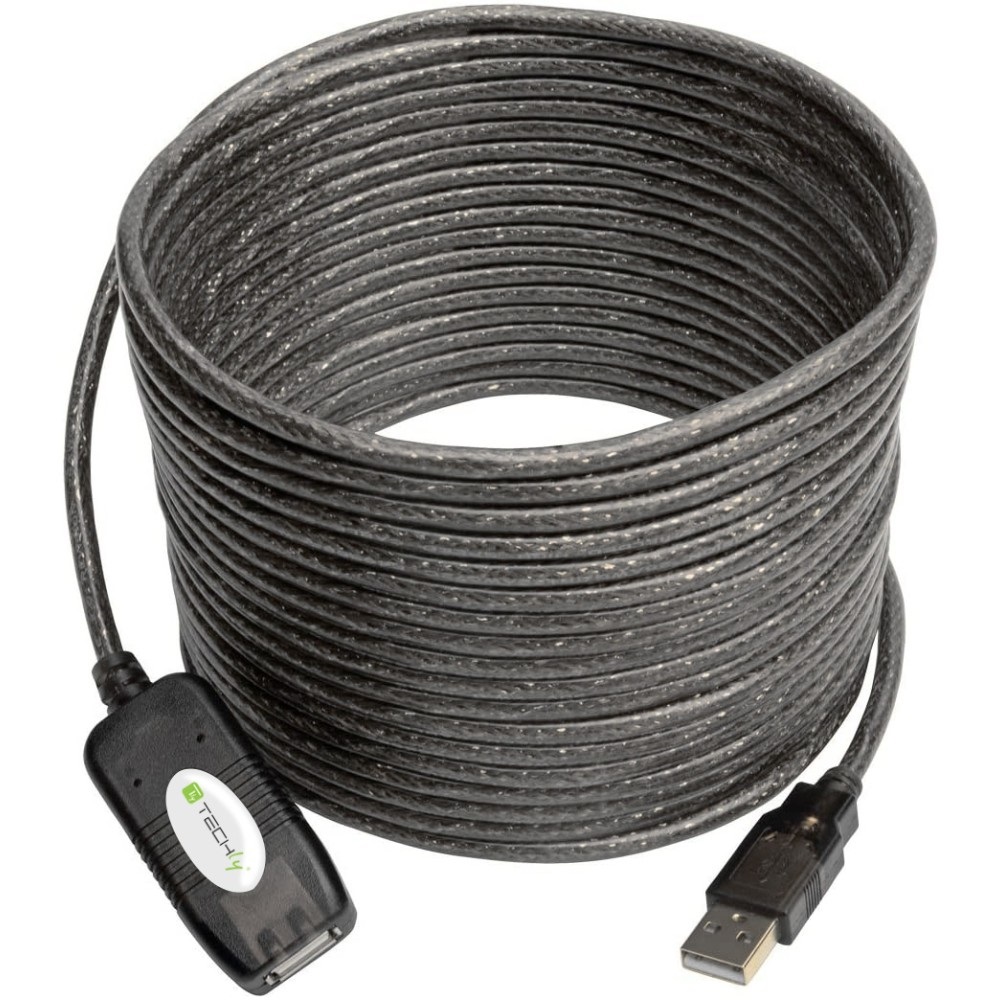 Techly Cavo Prolunga Attivo USB2.0 Hi-Speed 10m - Estensore di Segnale per Dispositivi USB