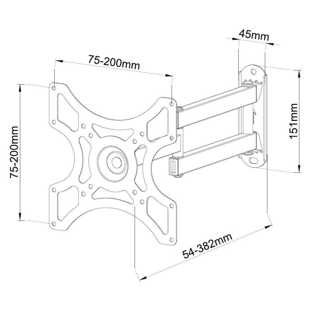 Techly 025343 Supporto a Muro per TV LED LCD 19-37'' Full-Motion Nero - Inclinabile, VESA 75x75/100x100/200x200, Max 25 kg
