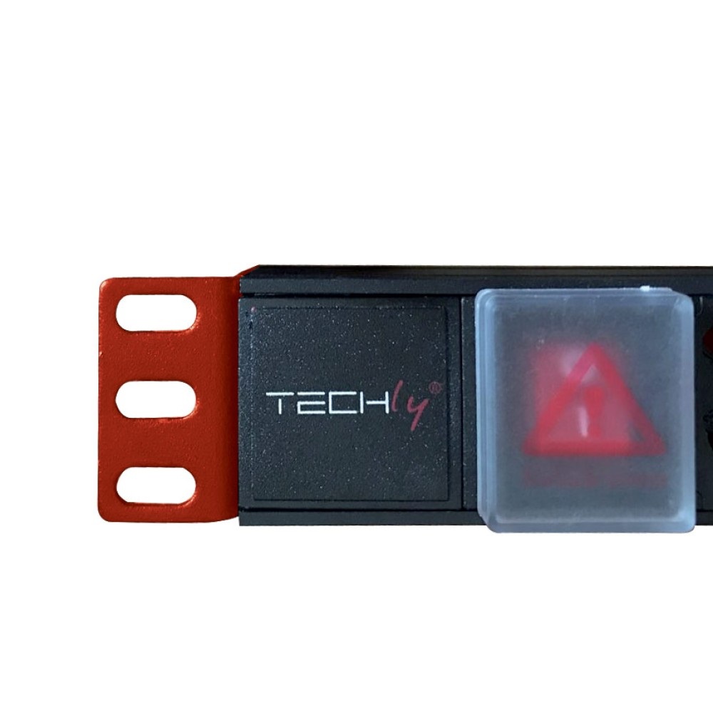 Techly Professional 025725 Multipresa 8 Posti da Rack 19'' con Interruttore On/Off Luminoso, Connettore C14, 1U, Nero/Rosso