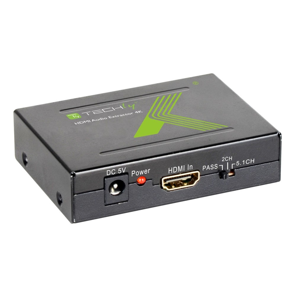 Techly 025732 Estrattore Audio HDMI SPDIF RCA R/L 4K - Conversione Audio HDMI in Toslink e RCA, Nero