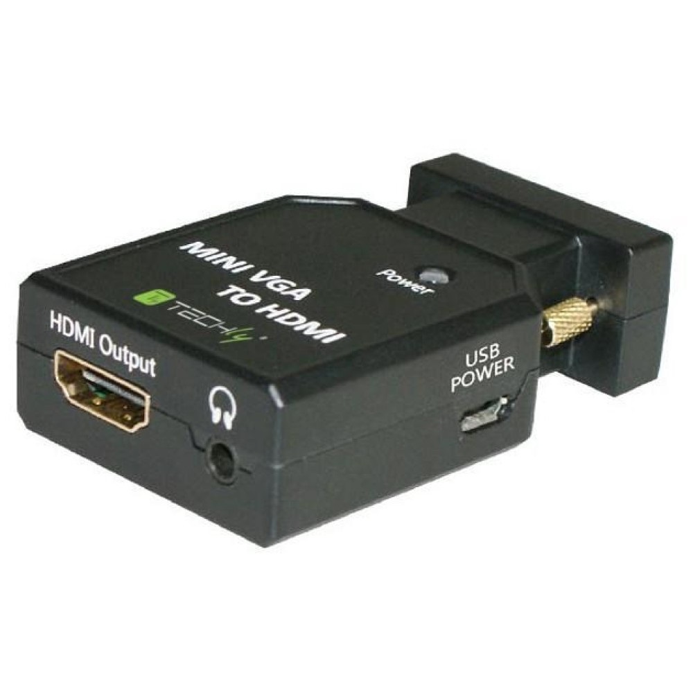 Techly 026517 Mini Convertitore da VGA e Audio a HDMI Nero - Supporto fino a 1920x1200, 1x VGA maschio, Converte video e audio