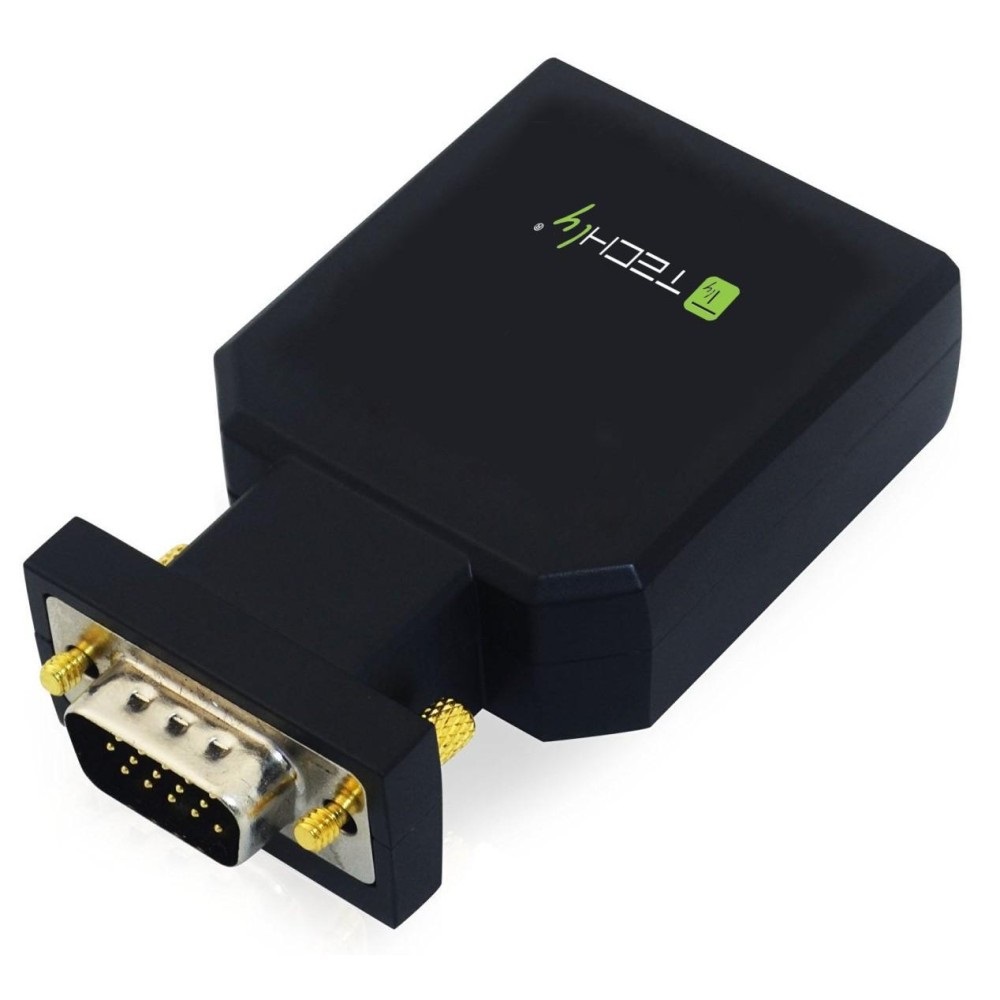 Techly 026517 Mini Convertitore da VGA e Audio a HDMI Nero - Supporto fino a 1920x1200, 1x VGA maschio, Converte video e audio