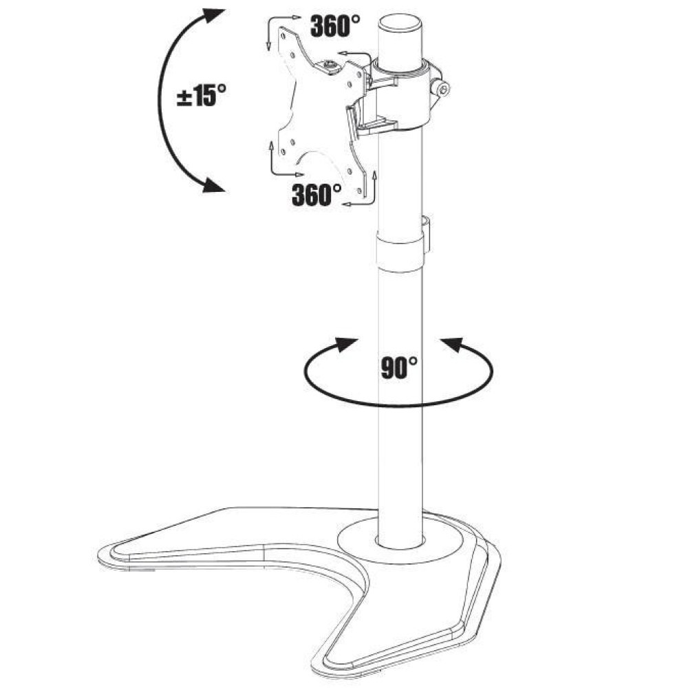 Techly 027538 Supporto da scrivania per Monitor LCD 13-27'' con Base h.465mm Nero - Altezza Regolabile, Inclinazione /-15°, Supporto VESA 75x75 e 100x100 mm