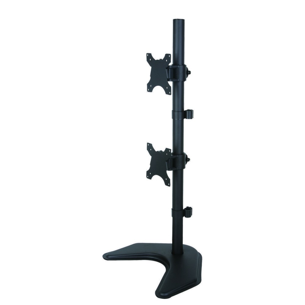 Techly 027552 Supporto da Scrivania per 2 Monitor 13-27'' con Fissaggio a Base o Vite Passante - Nero, VESA 75x75 e 100x100 mm, Regolabile in Inclinazione, Altezza e Rotazione