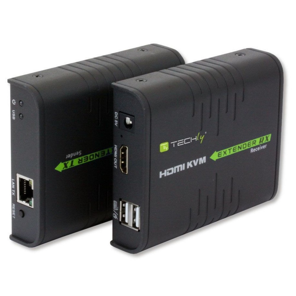 Techly IDATA HDMI-KVM2 Estensore KVM Cablato fino a 120m con Trasmettitore e Ricevitore HDMI e USB