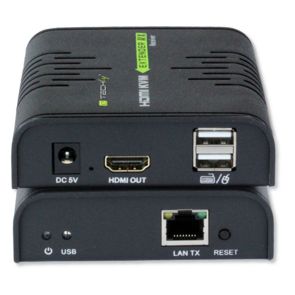 Techly IDATA HDMI-KVM2 Estensore KVM Cablato fino a 120m con Trasmettitore e Ricevitore HDMI e USB