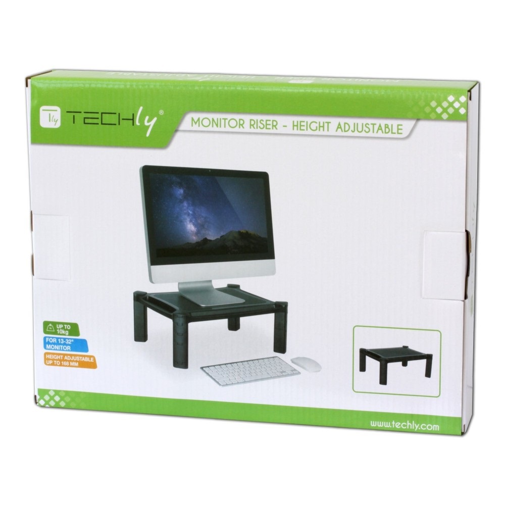 Techly Stand da scrivania regolabile ICA-MS 401, Nero, Altezza Regolabile, 81,3 cm (32