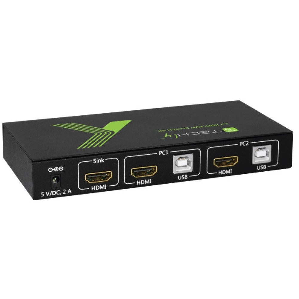 Techly KVM Switch 2x1 con USB e HDMI 4K Nero - Condivisione Monitor e Tastiera