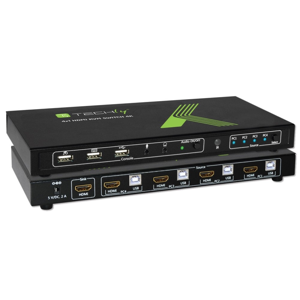 Techly 028702 KVM Switch 4x1 con USB e HDMI 4K - Nero