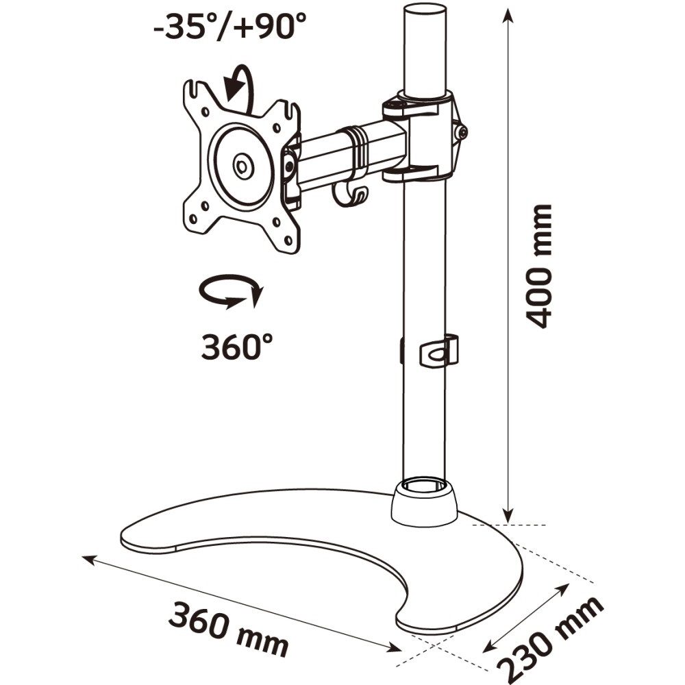 Techly Supporto da Scrivania per 1 Monitor LCD 13''-27'' con Base h.400mm ICA-LCD 3400 - Ergonomico e Facile da Montare