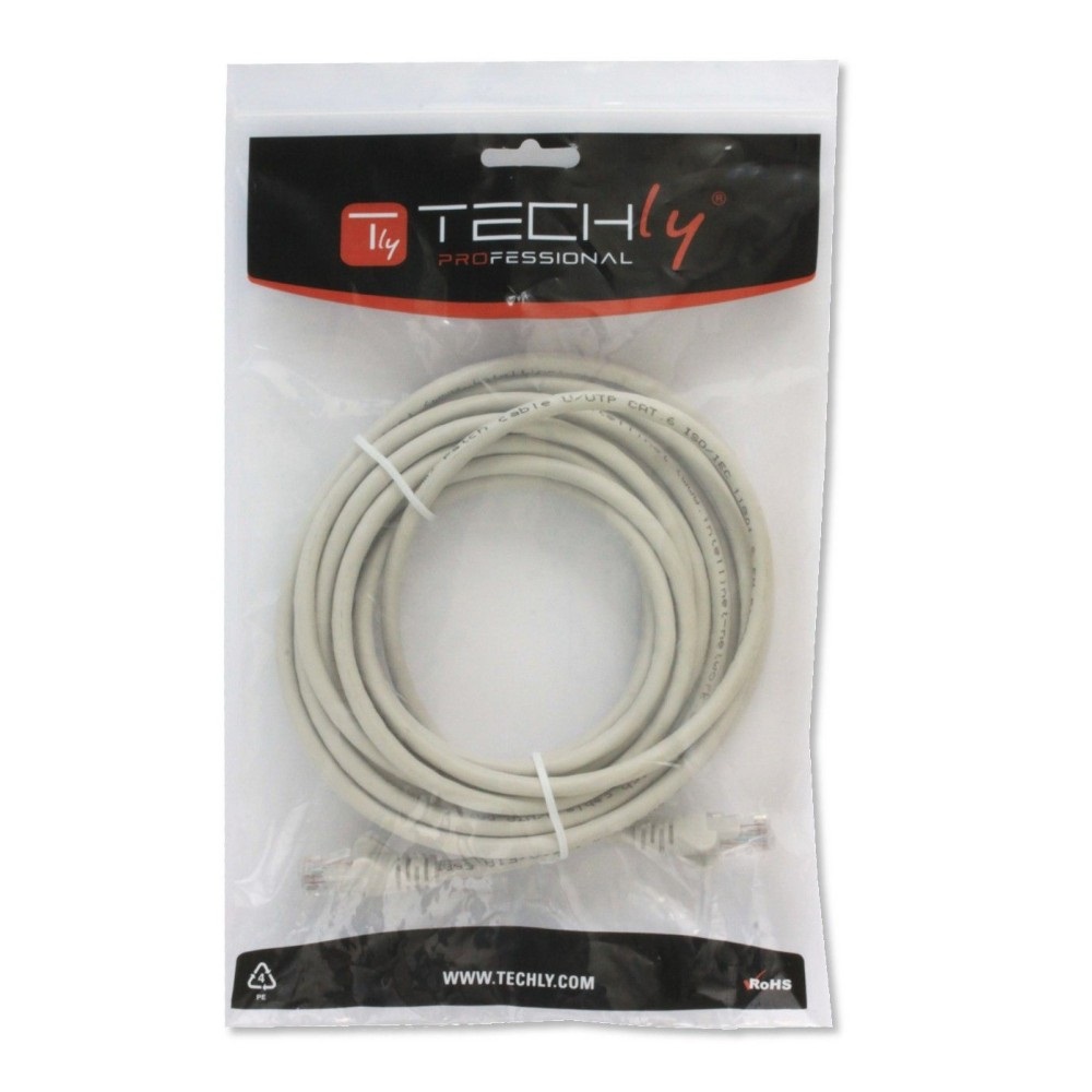 Techly Professional Cavo di Rete Patch Cat.6 UTP Grigio 0,5 m in Rame con Connettori RJ45 Maschio