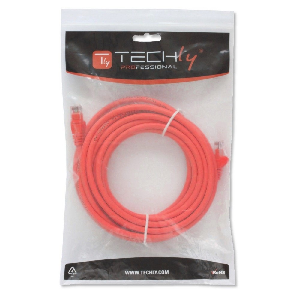 Techly Professional Cavo di Rete Patch in Rame Cat.6 Rosso UTP 0,5m con Connettori RJ45 Maschio/Maschio e Copriconnettori Anti-Stress