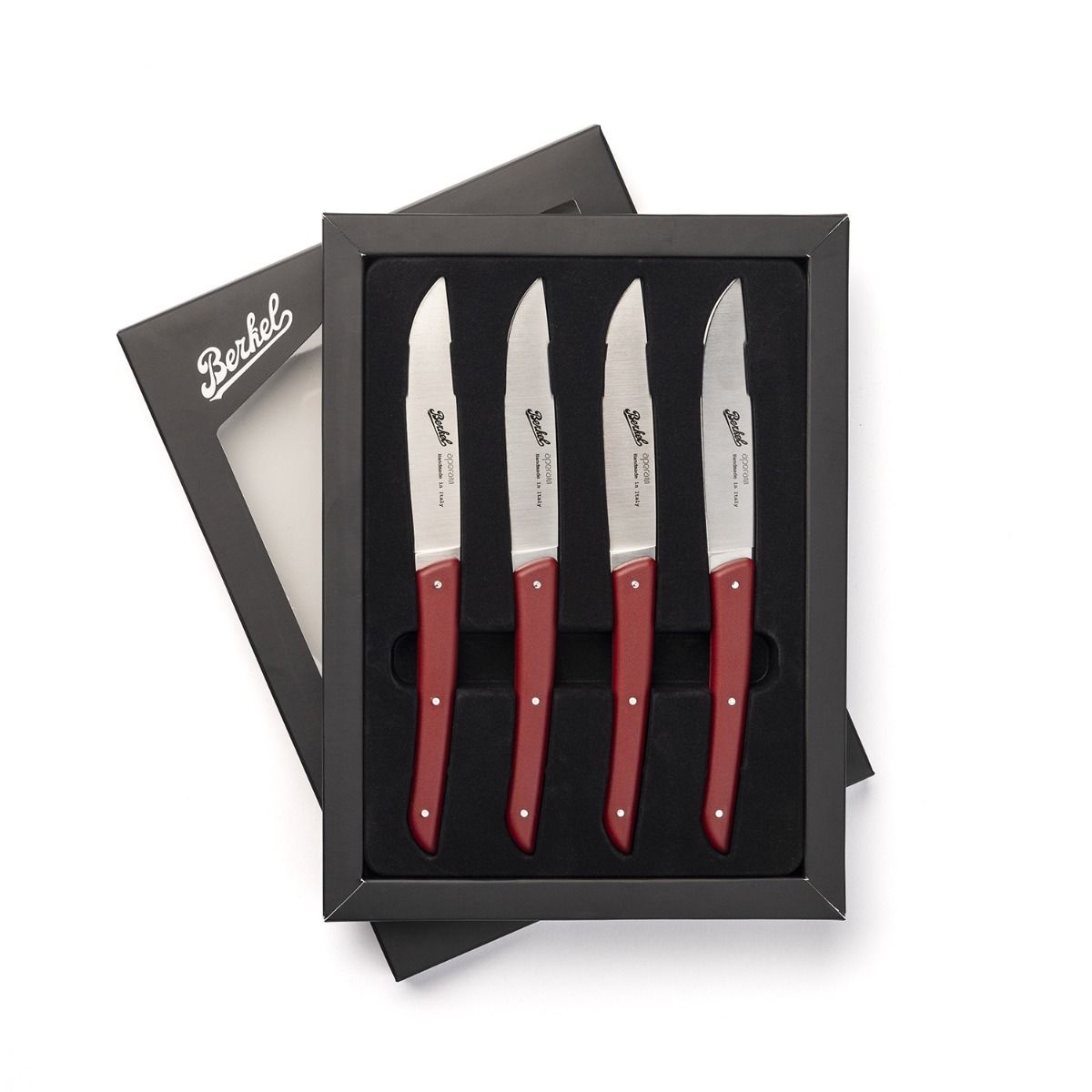 Berkel KCO4SW11SMRBL Set di 4 Coltelli da Bistecca in Acciaio Inox con Manico Rosso