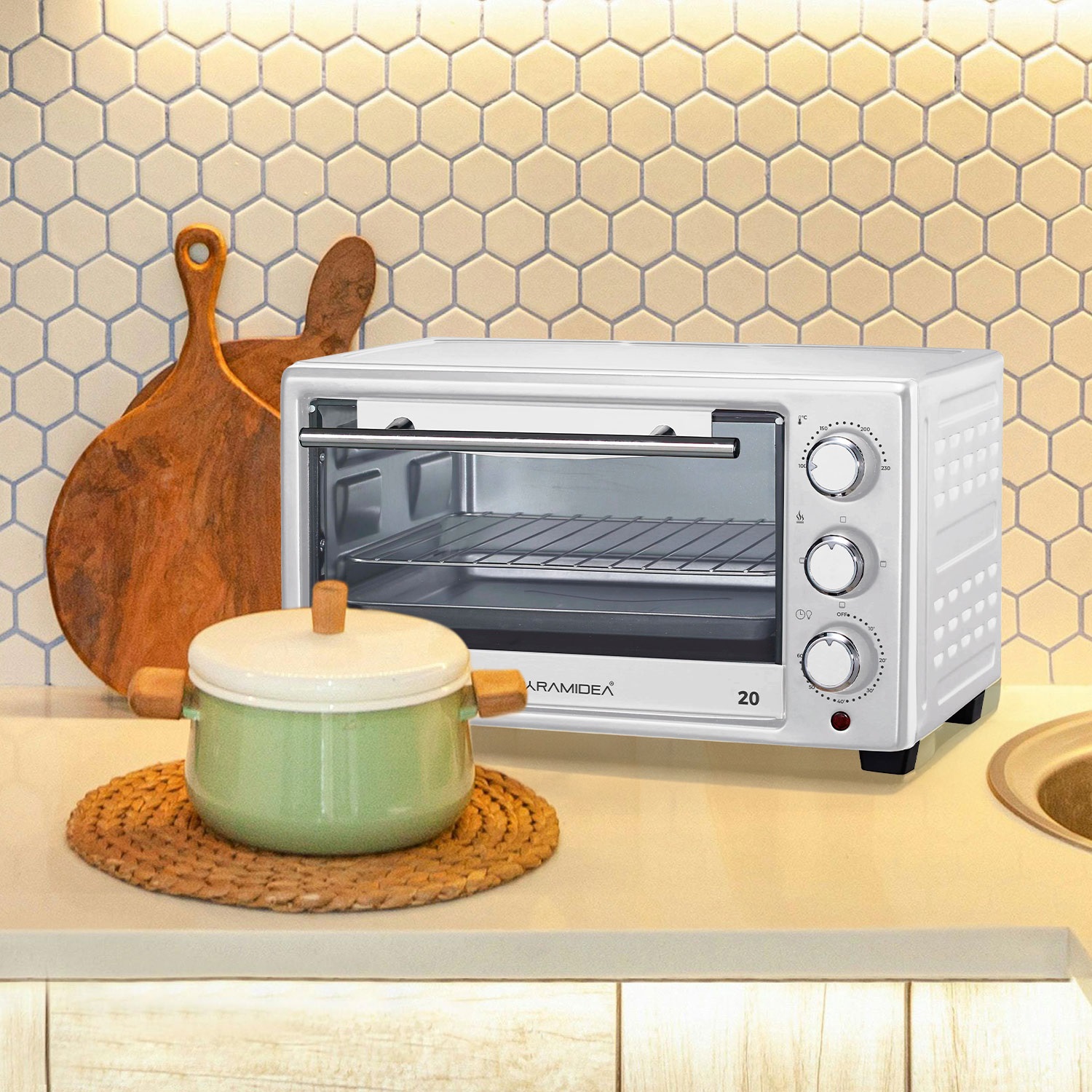 PYRAMIDEA Forno Elettrico 20 L 1280 W Bianco con 3 Funzioni di Cottura e Timer Regolabile