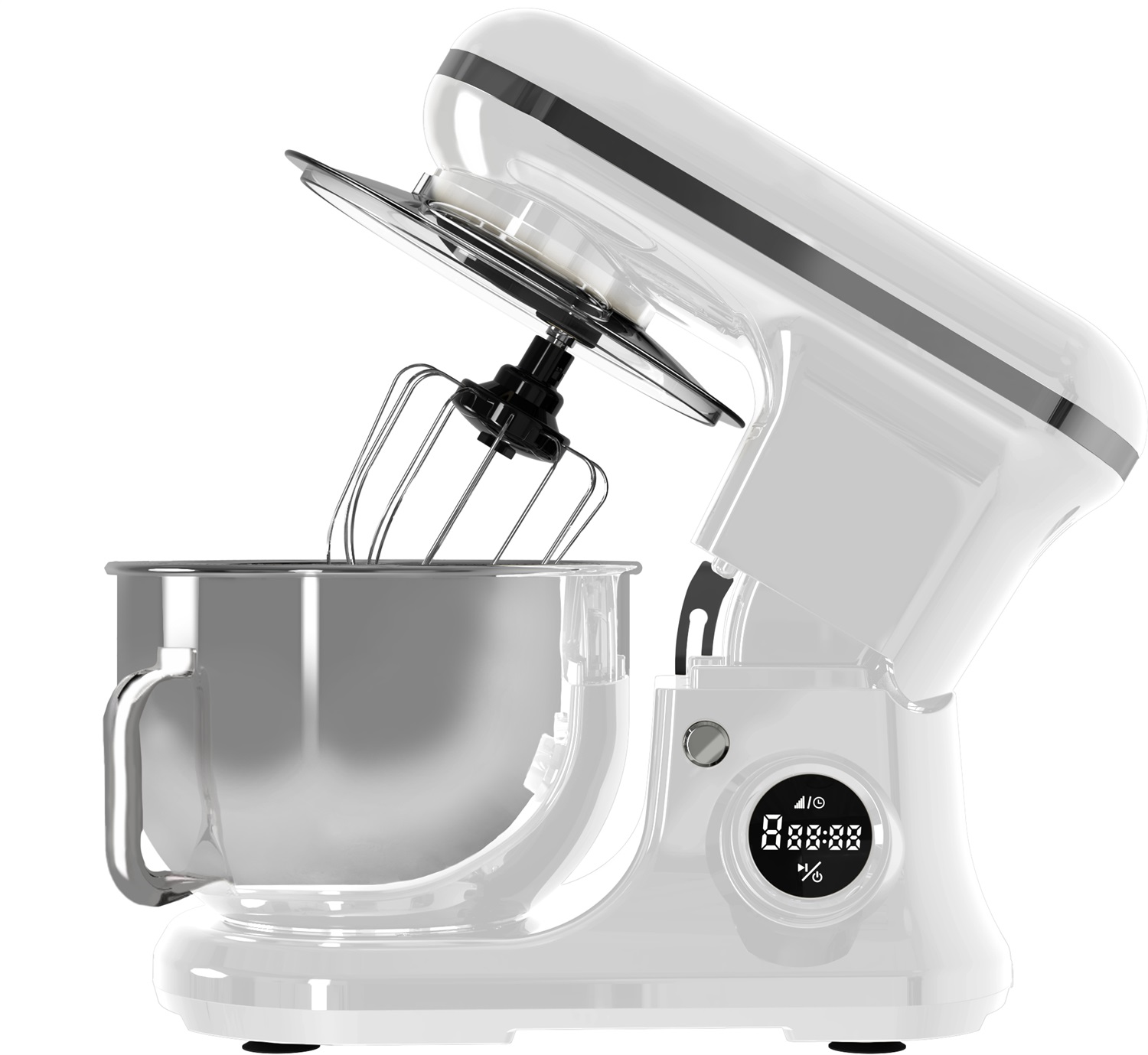 PYRAMIDEA IP5200W Impastatrice Planetaria 1200W con Display Digitale, 8 Velocità, Testa Sollevabile e Capacità Ciotola di 5,2 Litri - Colore Bianco