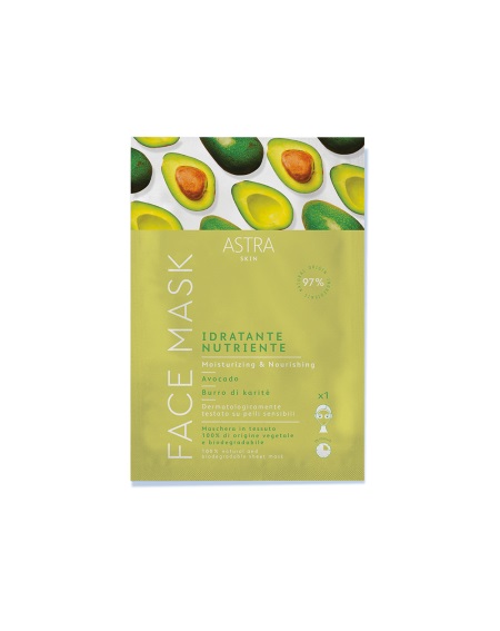 Astra Face Mask Idratante e Nutriente in Tessuto 12 ml con Avocado e Burro di Karité