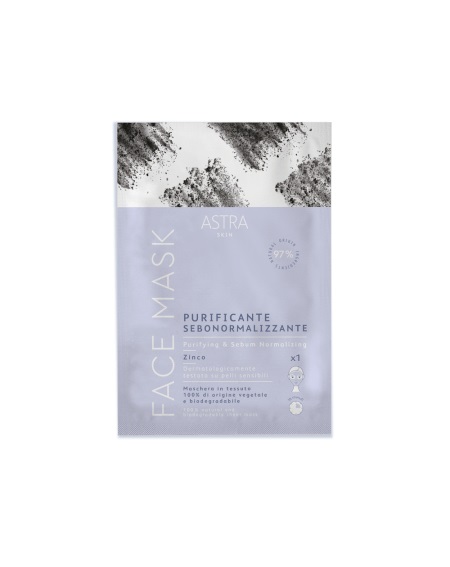 Astra Face Mask Purificante Sebonormalizzante - Maschera in Tessuto 12 ml con Zinco per una Pelle Levigata e Tonificata