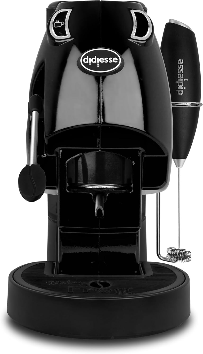 Didiesse Baby Frog Coffee & Tea - Macchina da Caffè a Cialde 450W, Capacità 1,3L, con Frullino Montalatte e Doppio Portacialde, Erogatore Acqua Calda, Nero