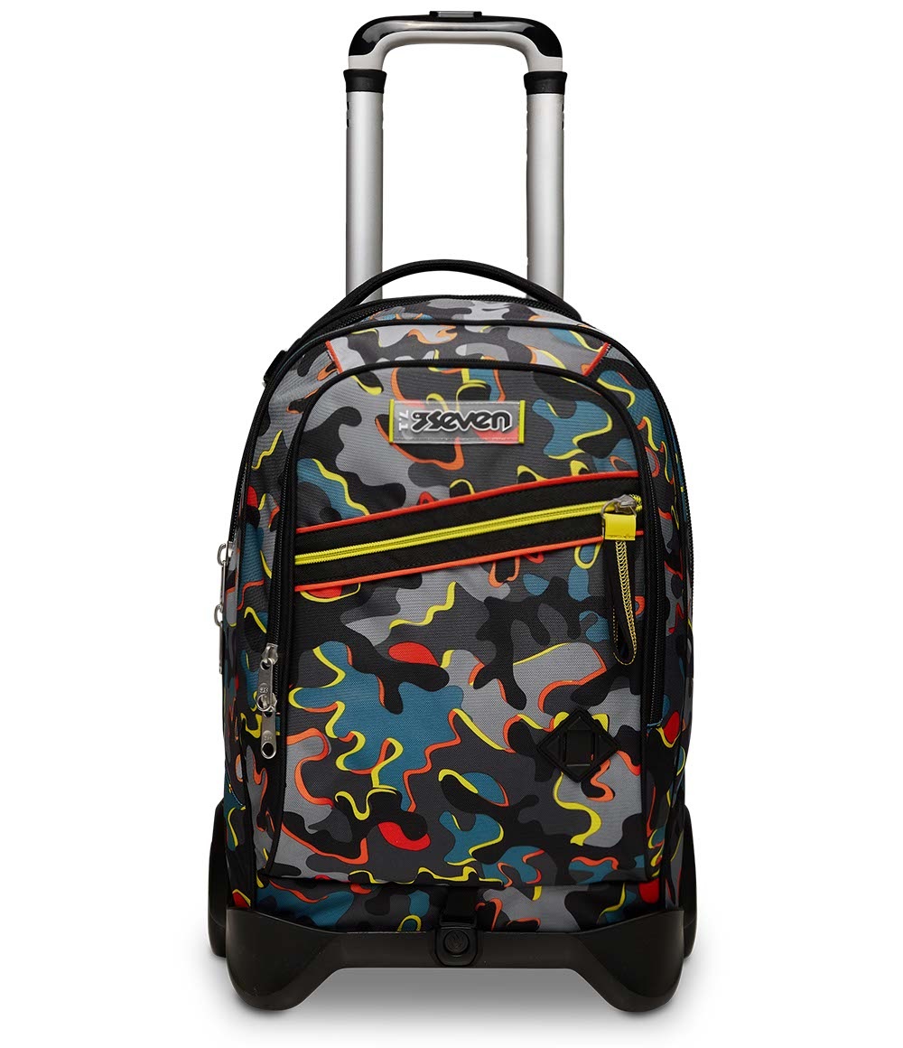 Seven Jack-2WD Trolley Scolastico Multicolore 34L con Carrello Sganciabile, 2 Ruote da 10 cm, Poliestere