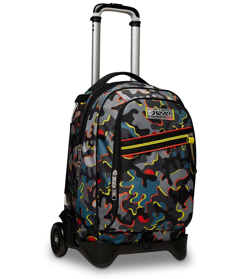 Seven Jack-2WD Trolley Scolastico Multicolore 34L con Carrello Sganciabile, 2 Ruote da 10 cm, Poliestere