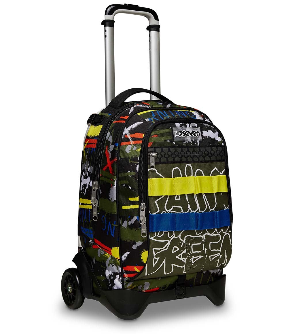 Seven Trolley Jack-2WD Zaino Scolastico con Carrello Sganciabile, Multicolore, Capacità 34 lt, Schienale e Spallacci Imbottiti