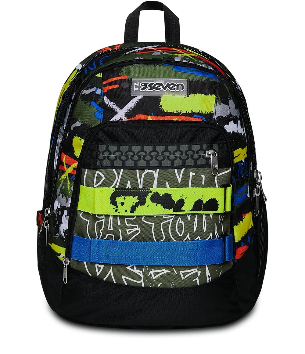 Seven Zaino Scuola Advanced FLUO BEL S Nero e Verde - Doppio Scomparto, Tasca Porta PC, Tasca Porta Borraccia, Organizer, 31x43x24 cm, 30 lt