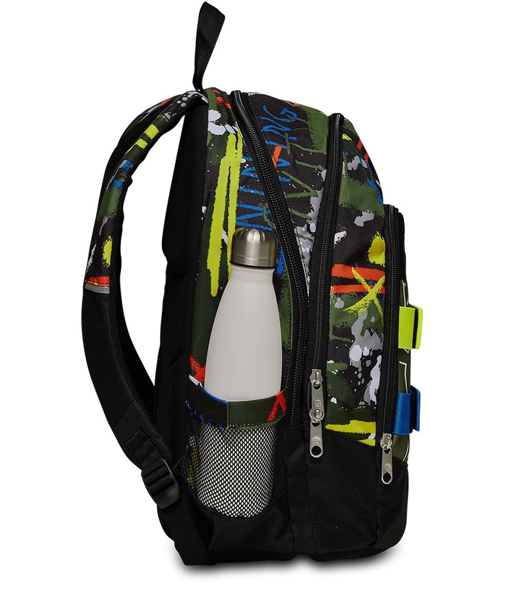 Seven Zaino Scuola Advanced FLUO BEL S Nero e Verde - Doppio Scomparto, Tasca Porta PC, Tasca Porta Borraccia, Organizer, 31x43x24 cm, 30 lt