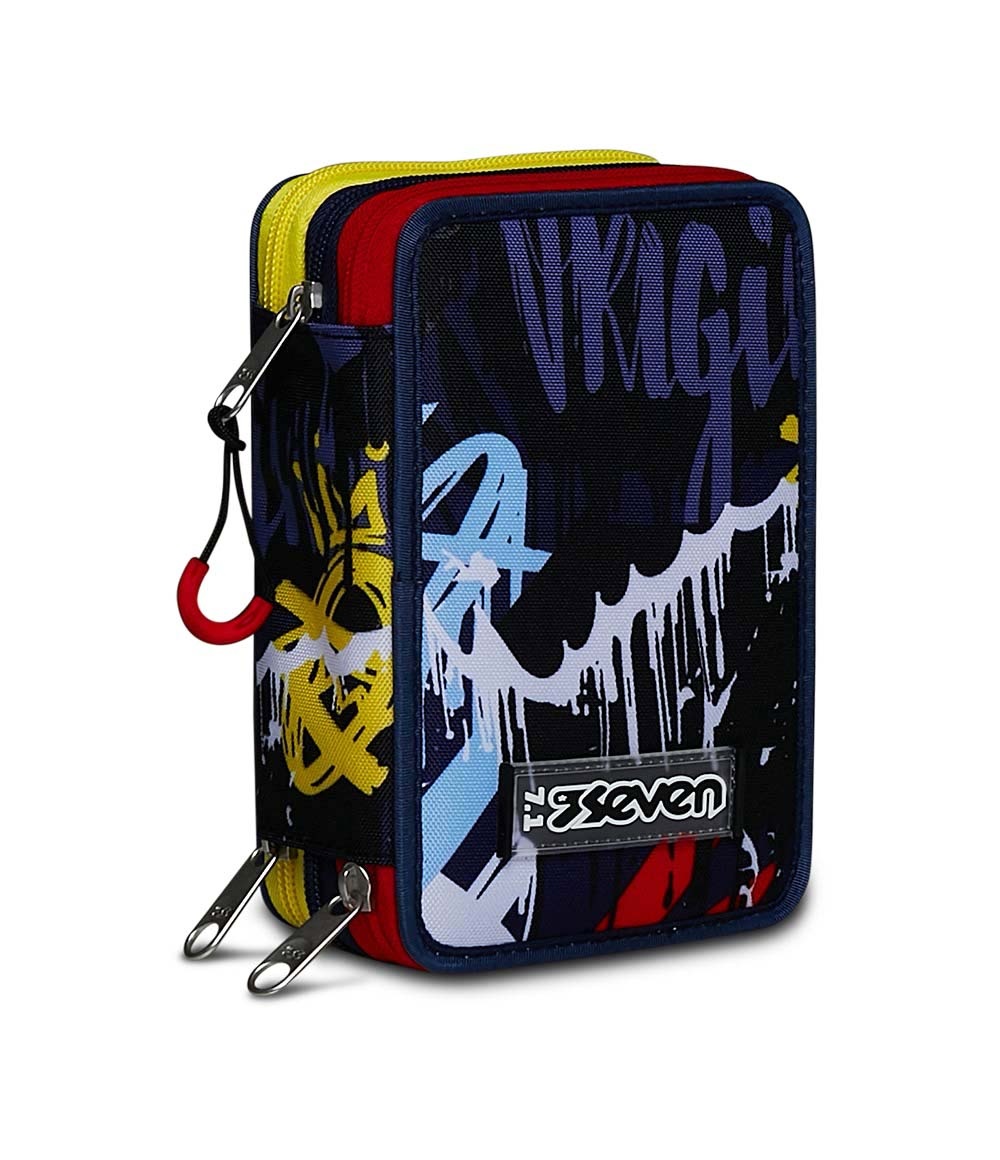 Seven Astuccio 3 Zip Spray Wall - Astuccio triplo riempito con 46 accessori per la scuola