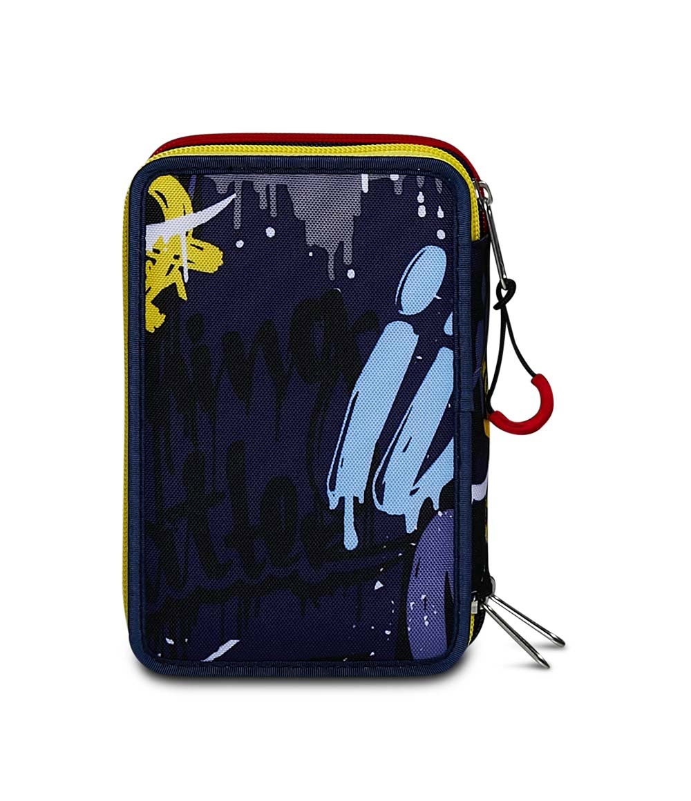 Seven Astuccio 3 Zip Spray Wall - Astuccio triplo riempito con 46 accessori per la scuola