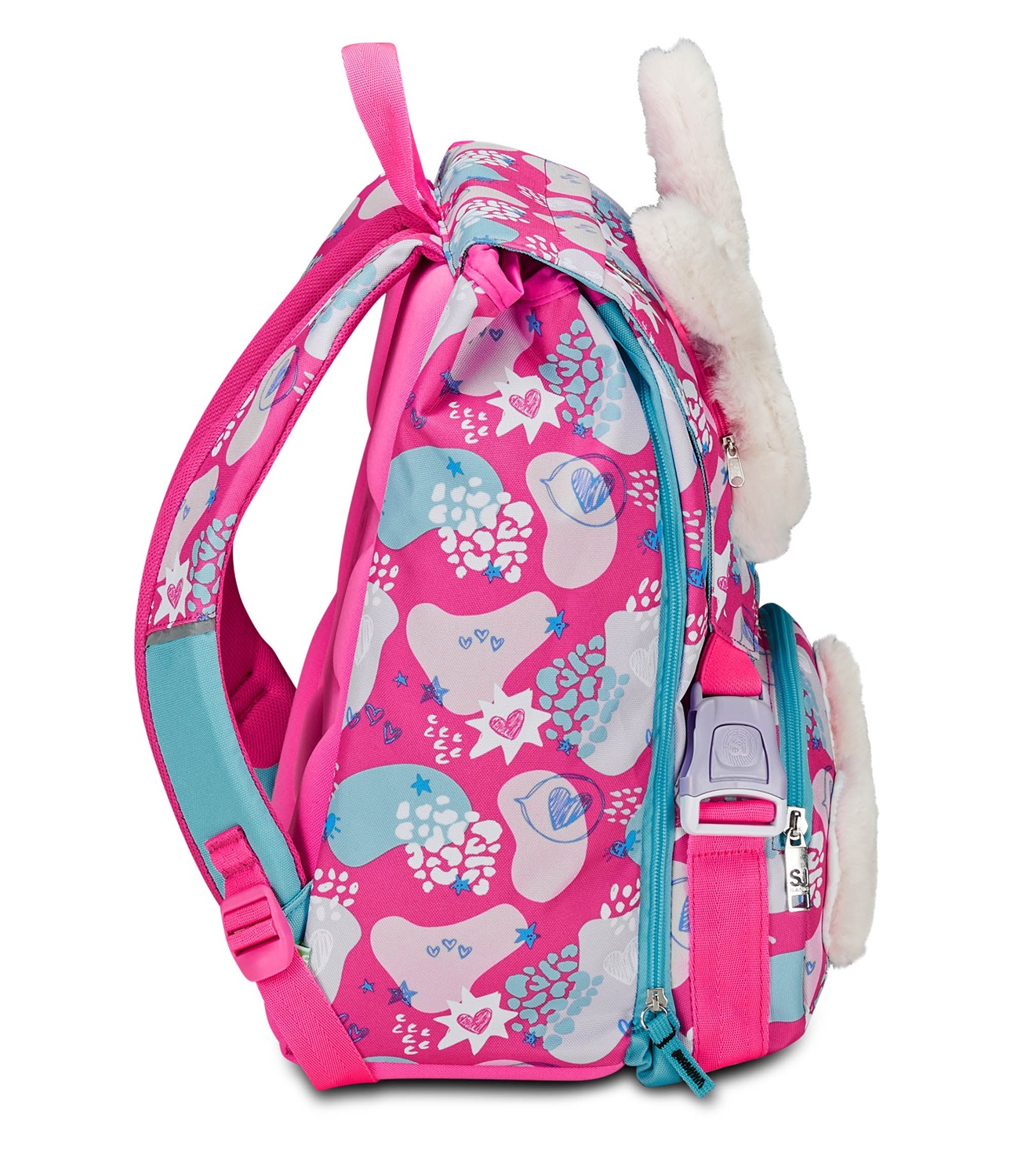 Seven SJ Gang Zaino Estensibile Rosa PinkFur con Doppio Scomparto, Tasca Porta Borraccia e Charm Gattino