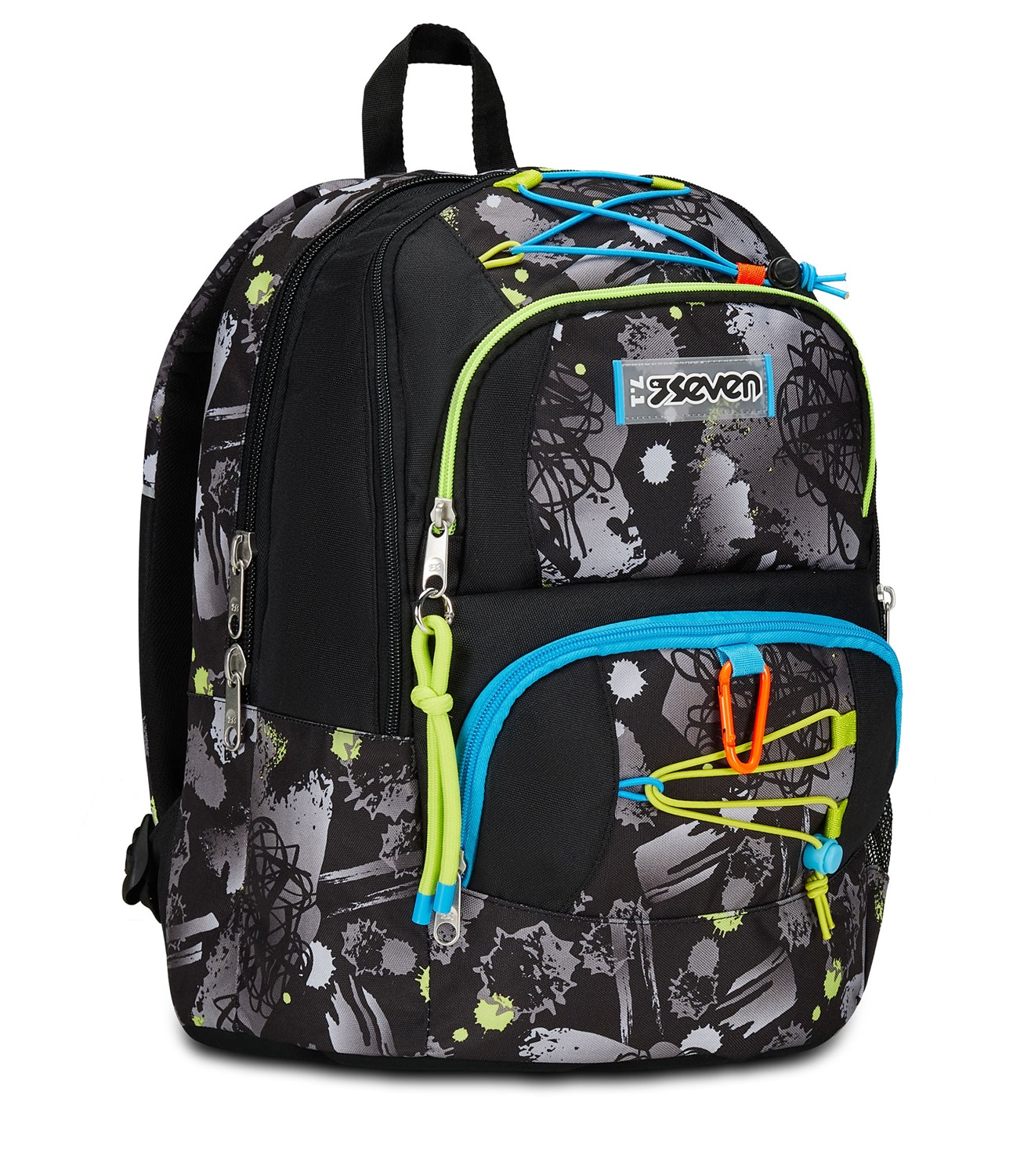 Seven Zaino Scolastico Advanced Pockets Feeling Me, Nero Grigio, Doppio Scomparto, Tasca Porta PC, Tasca Porta Borraccia, Organizer, 32x43x24 cm, 33 lt