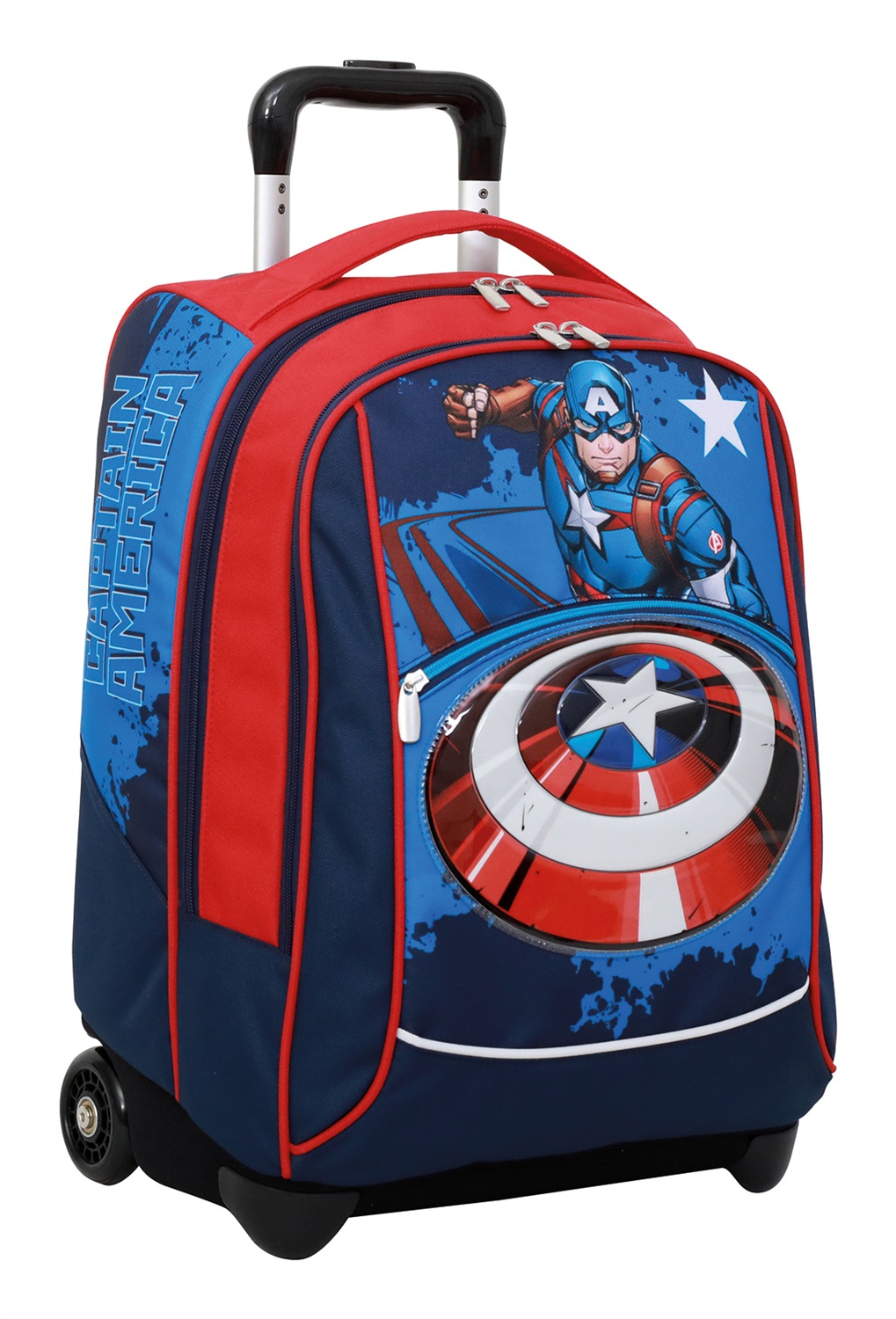 Seven Trolley Zaino Scuola Big - Captain America, Legendary Avengers - Doppio Scomparto, Tasca Porta Borraccia, Rosso e Blu