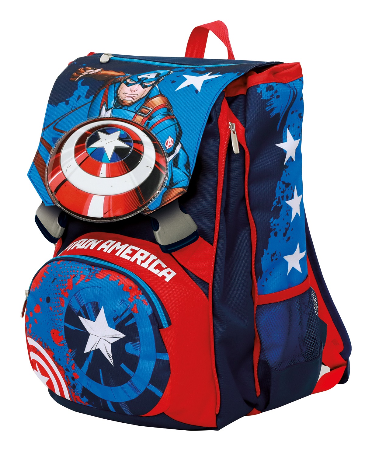 Seven Zaino Estensibile Sdoppiabile Captain America Legendary Avenger - Blu Rosso Bianco, Doppio Scomparto, Tasca Porta Borraccia