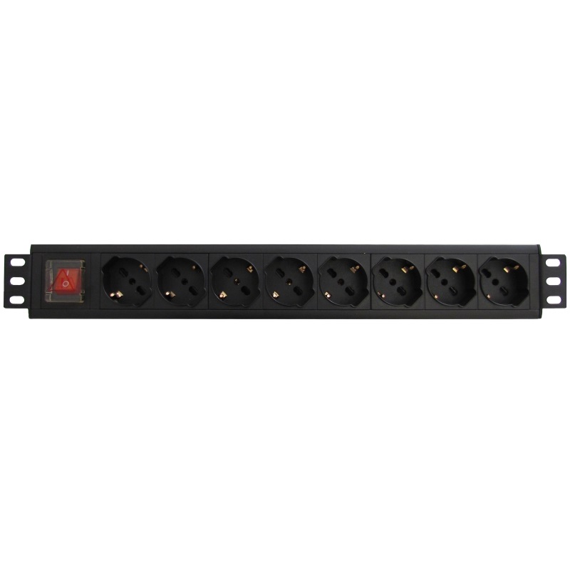 WP WPN-PDU-G01-08 Multipresa Ciabatta Elettrica Rack 19 con 8 Prese Universali ITA 10/16A e Schuko, Cavo 2 m, 250V/3500W, Struttura in Alluminio, Interruttore Luminoso