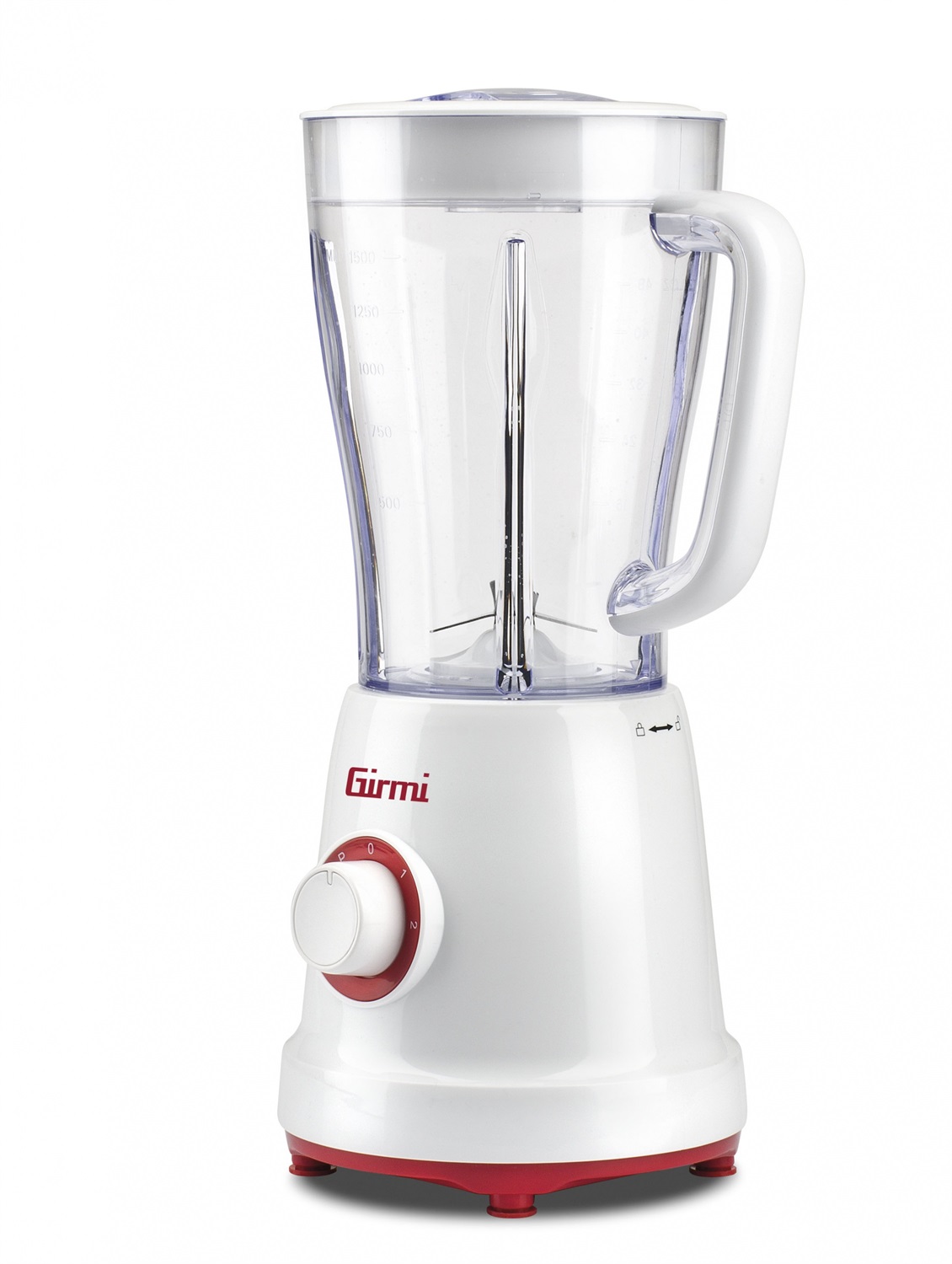 Girmi FR46 Frullatore Elettrico 1.5L 500W con 2 Velocità e Funzione Pulse, 4 Lame Inox, Tappo Dosatore, Bianco/Rosso