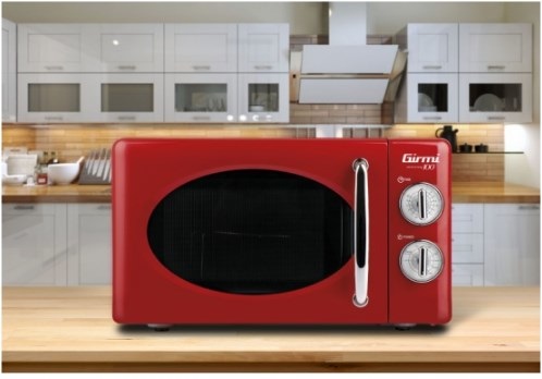 Girmi FM21 Forno a Microonde Combinato Vintage Rosso, 20 L, 700 W Microonde e 800 W Grill, Funzione Scongelamento e Timer 30 Minuti