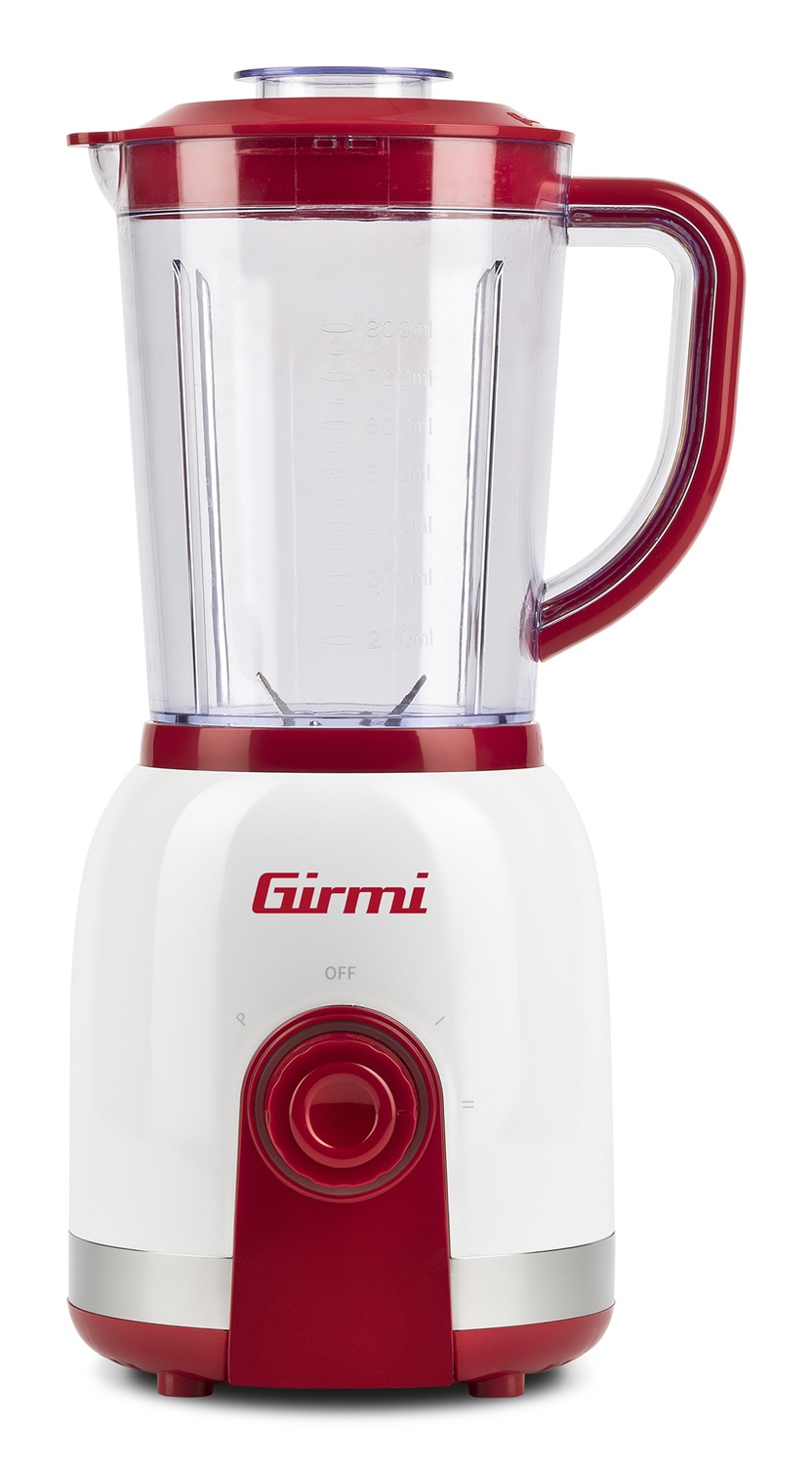 Girmi FR27 Frullatore da Tavolo 350W, Capacità 1L, 6 Lame Inox, 2 Velocità Pulse, Bianco/Rosso