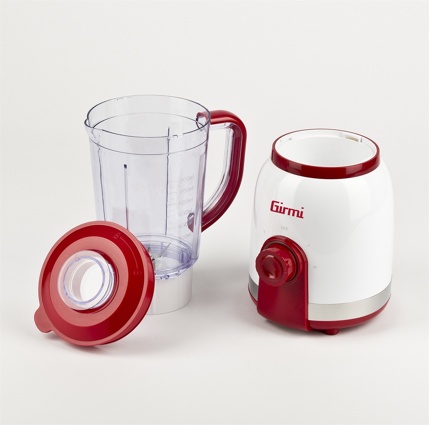 Girmi FR27 Frullatore da Tavolo 350W, Capacità 1L, 6 Lame Inox, 2 Velocità Pulse, Bianco/Rosso