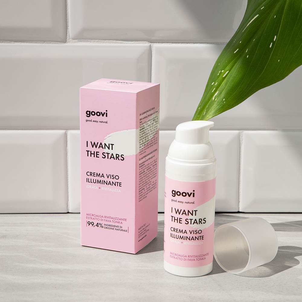 Goovi Crema Viso Illuminante 50ml - Idratazione 24h con Microalga e Fava Tonka