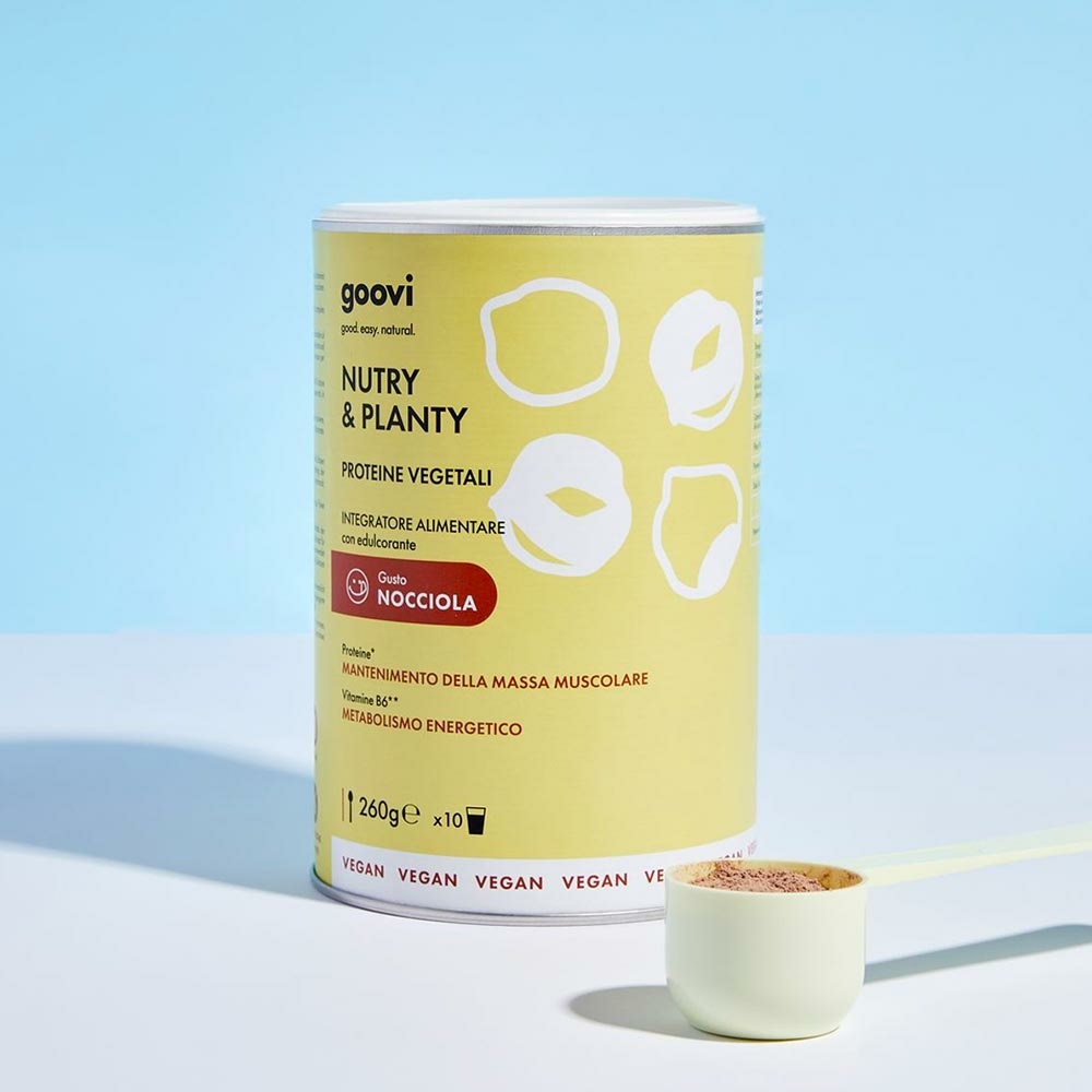 Goovi Nutry & Planty Proteine Vegetali Gusto Nocciola 260g - Integratore Vegano Senza Glutine e Lattosio